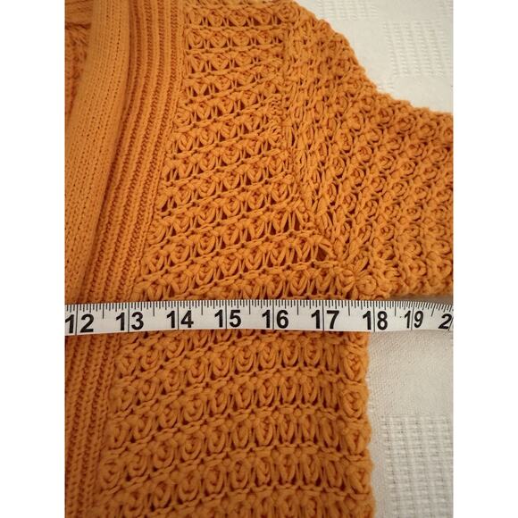 Chicos Pumpkin Orange Chunky Knit Fall Cotton Short Sleeve Cardigan M layering - Picture 4 of 5